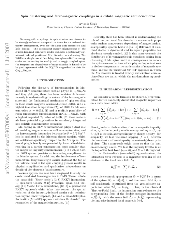 (PDF) Spin clustering and ferromagnetic couplings in a dilute magnetic ...