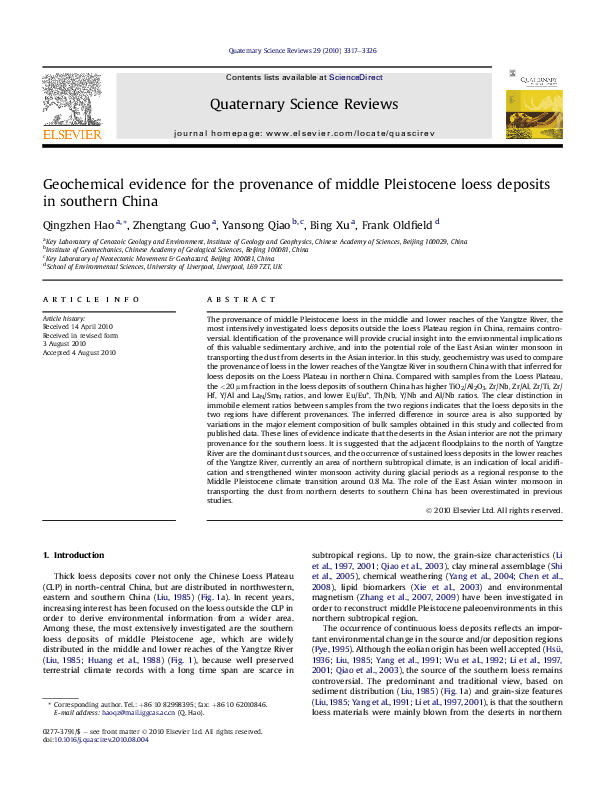 (PDF) Geochemical evidence for the provenance of middle Pleistocene ...