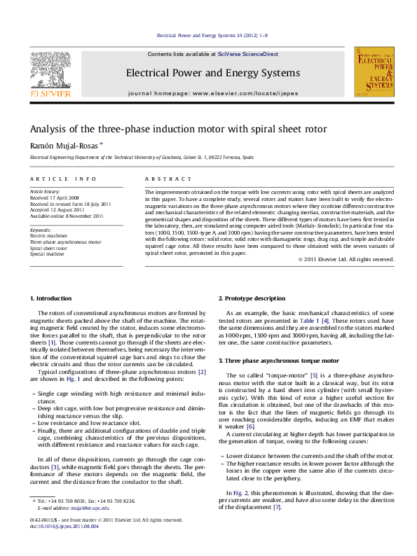 (PDF) Analysis of the three-phase induction motor with spiral sheet rotor