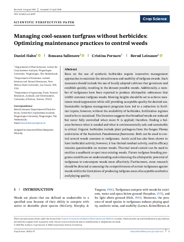(PDF) Managing cool season turfgrass without herbicides: optimizing ...