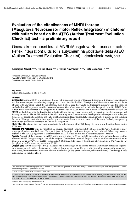 (PDF) Evaluation of the effectiveness of MNRI therapy in children with ...