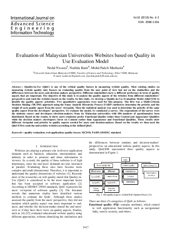 (PDF) Evaluation of Malaysian Universities Websites based on Quality in ...