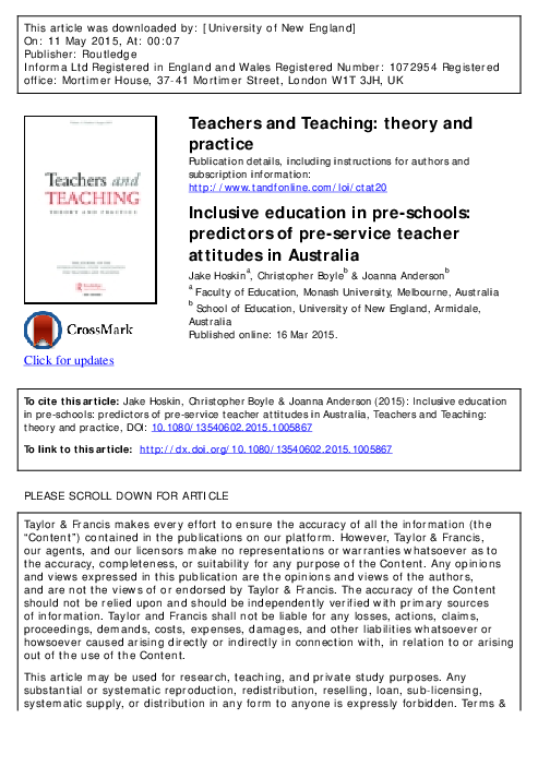 (PDF) Inclusive education in pre-schools: predictors of pre-service ...