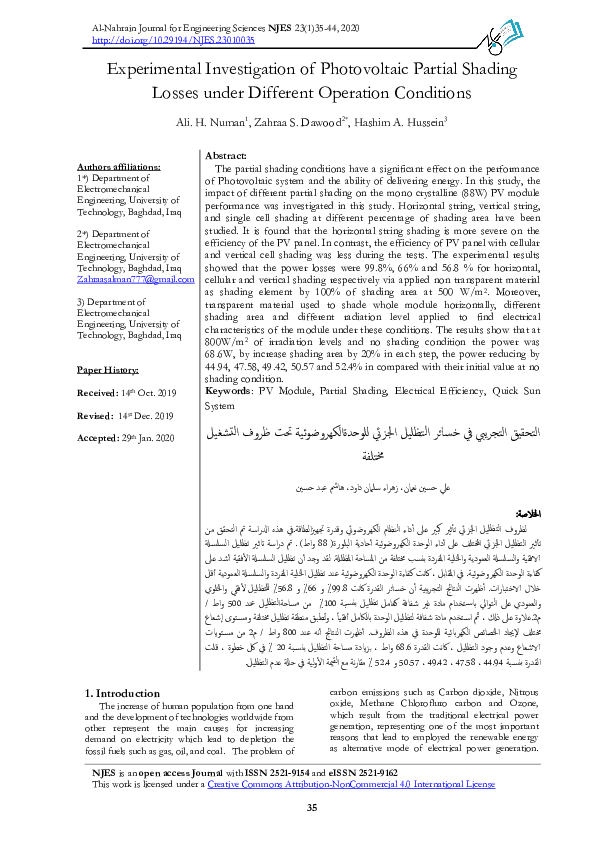 (PDF) Experimental Investigation of Photovoltaic Partial Shading Losses ...