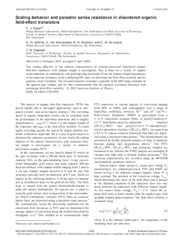 (PDF) Scaling behavior and parasitic series resistance in disordered ...