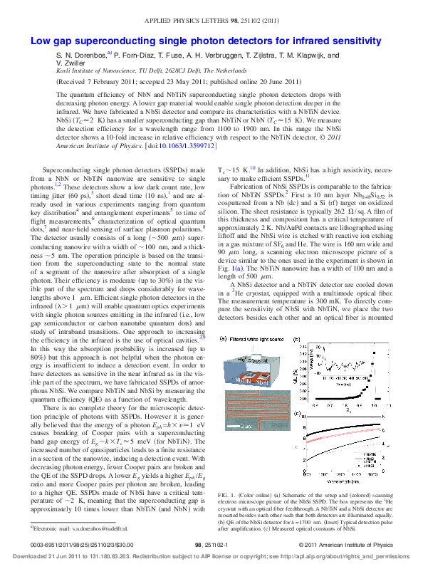 (PDF) Low gap superconducting single photon detectors for infrared ...
