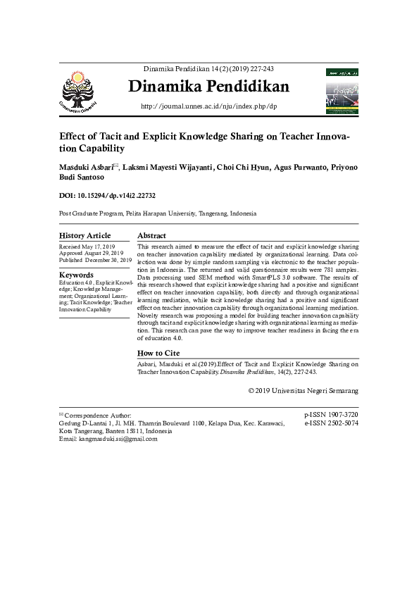 (PDF) Effect of Tacit and Explicit Knowledge Sharing on Teacher ...