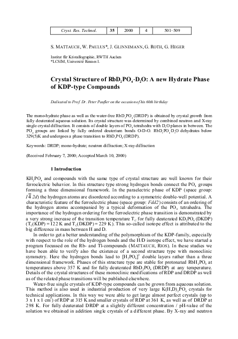 (PDF) Crystal Structure of RbD2PO4.D2O: A new Hydrate Phase of KDP-type ...