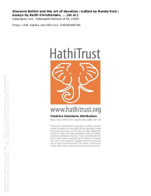 Giovanni Bellini and the Art of Devotion