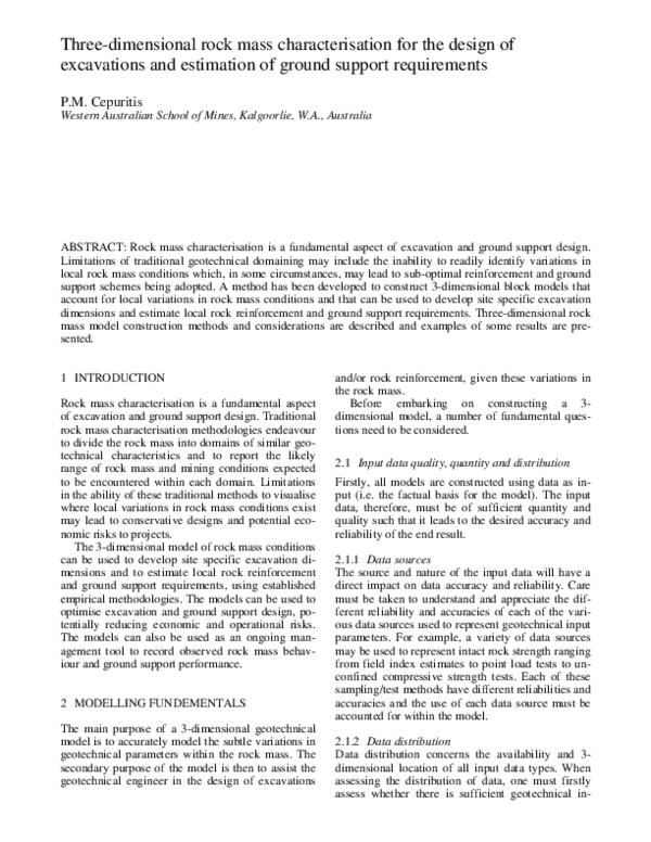 (PDF) Three-dimensional rock mass characterisation for the design of ...
