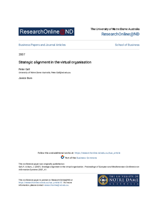 (PDF) Strategic Alignment in the Virtual Organisation
