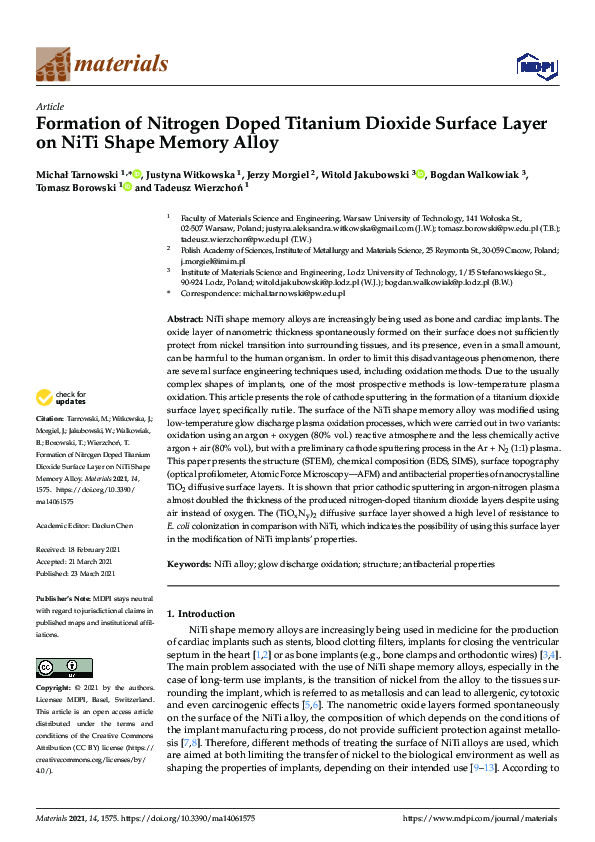 (PDF) Formation of Nitrogen Doped Titanium Dioxide Surface Layer on ...