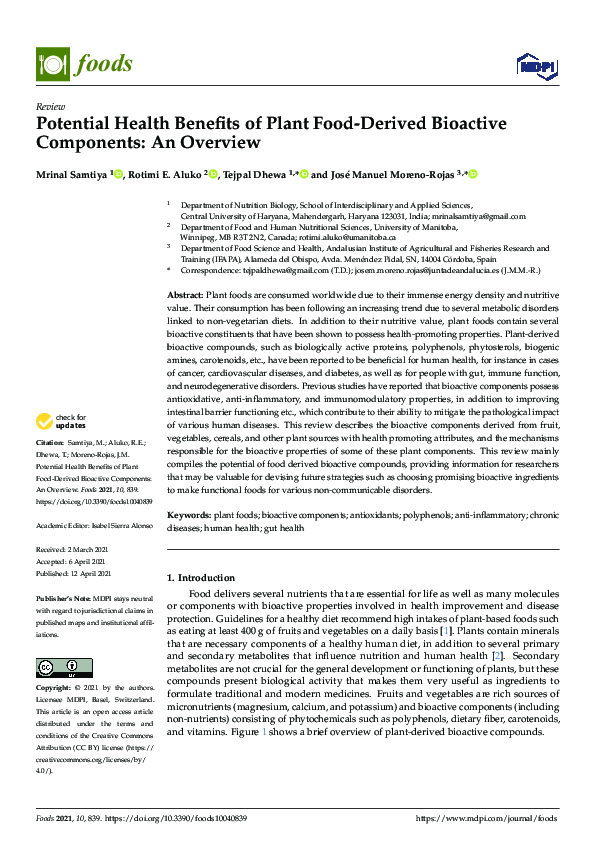 (PDF) Potential Health Benefits of Plant Food-Derived Bioactive ...