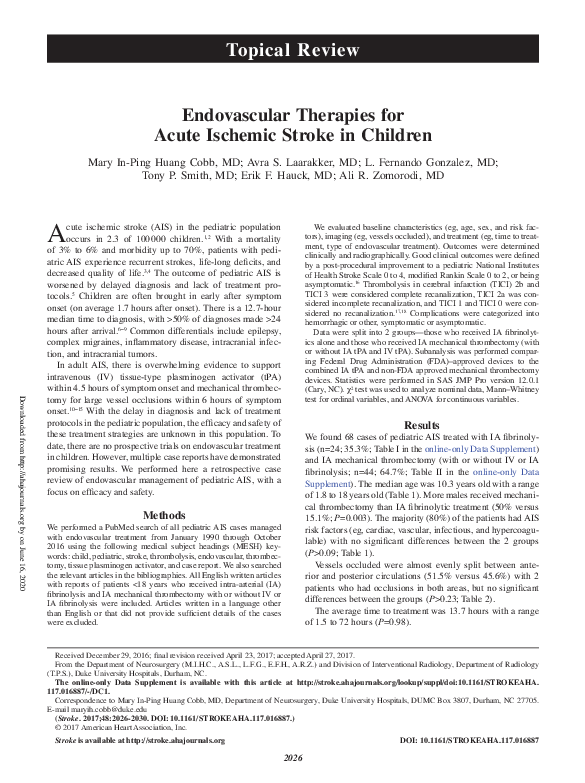 (PDF) Endovascular Therapies for Acute Ischemic Stroke in Children
