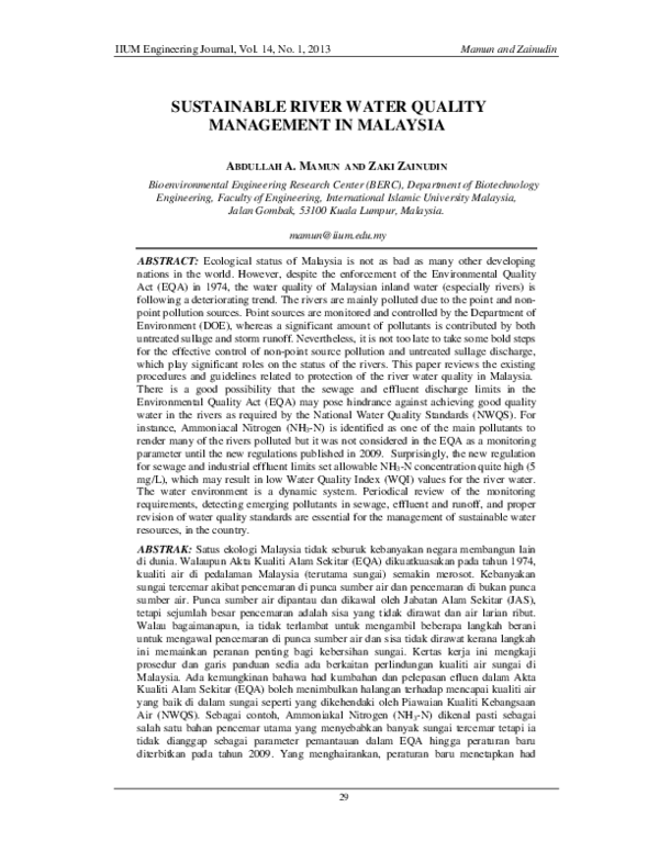 (PDF) Sustainable river water quality management in Malaysia