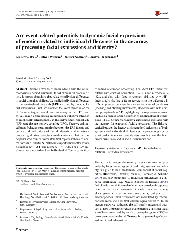 (PDF) Are event-related potentials to dynamic facial expressions of ...