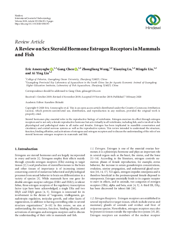 (PDF) A Review on Sex Steroid Hormone Estrogen Receptors in Mammals and ...