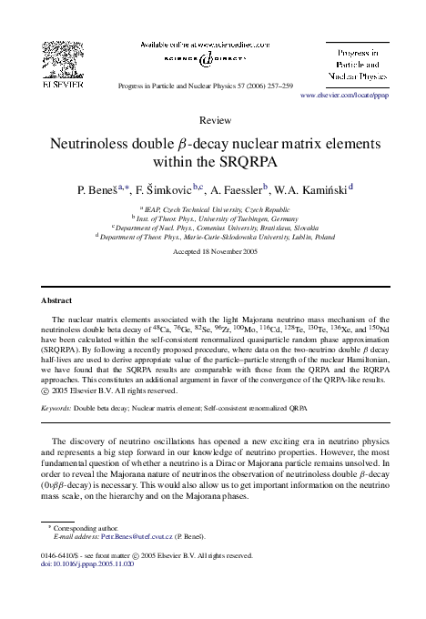 (PDF) Neutrinoless double β-decay nuclear matrix elements within the SRQRPA