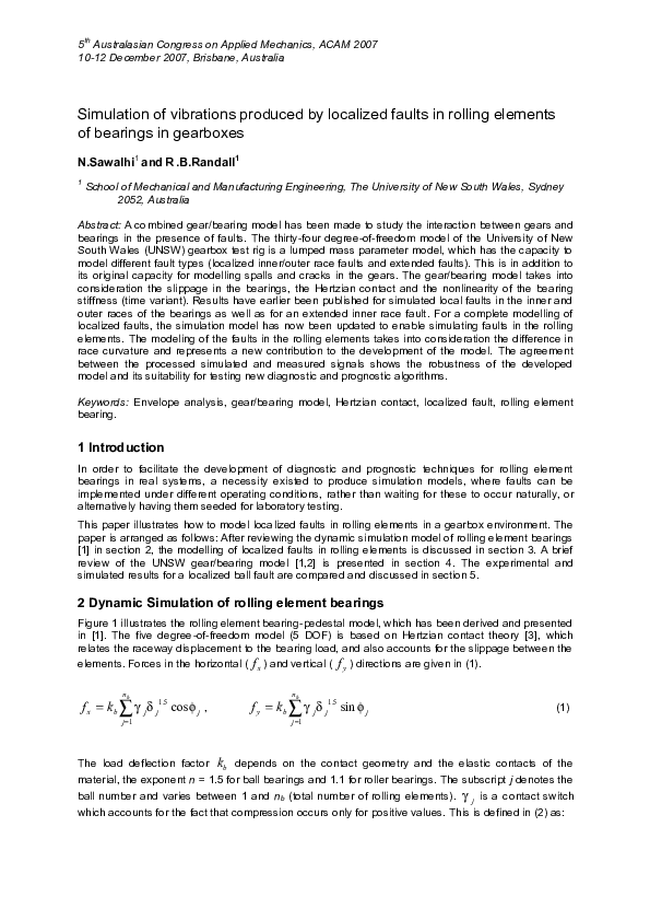 (PDF) Simulation of vibrations produced by localized faults in rolling ...