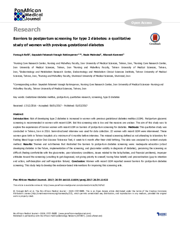 (PDF) Barriers to postpartum screening for type 2 diabetes: a ...