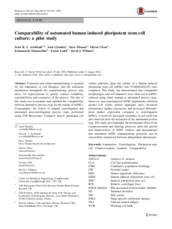 (PDF) Comparability of automated human induced pluripotent stem cell ...