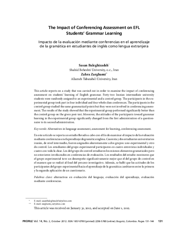 (PDF) The Impact of Conferencing Assessment on EFL Students’ Grammar ...