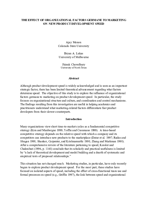 (PDF) The Effect of Organizational Factors Germane to Marketing on New ...