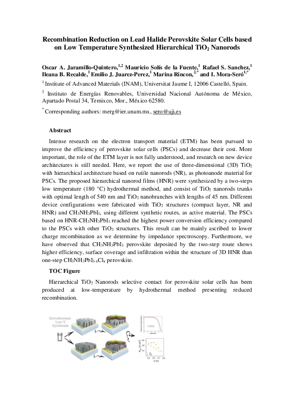 (PDF) Recombination Reduction on Lead Halide Perovskite Solar Cells ...