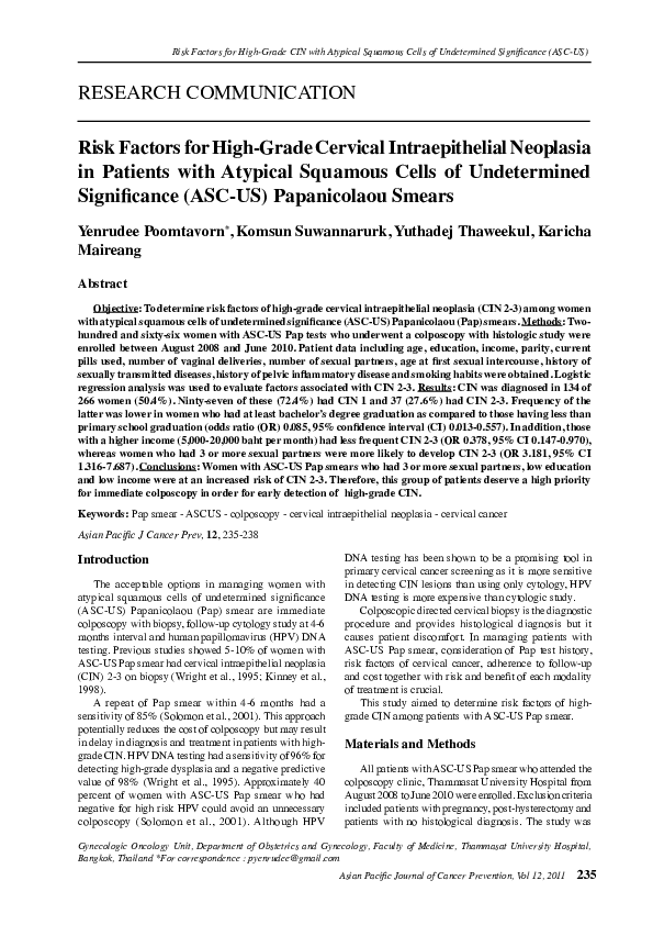 (PDF) Risk factors for high-grade cervical intraepithelial neoplasia in ...