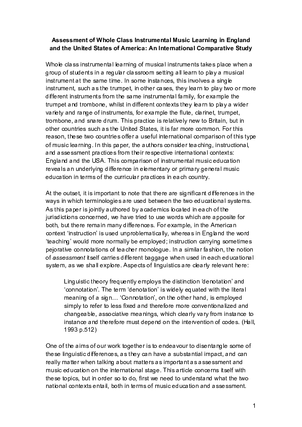 (PDF) Assessment of whole-class instrumental music learning in England ...