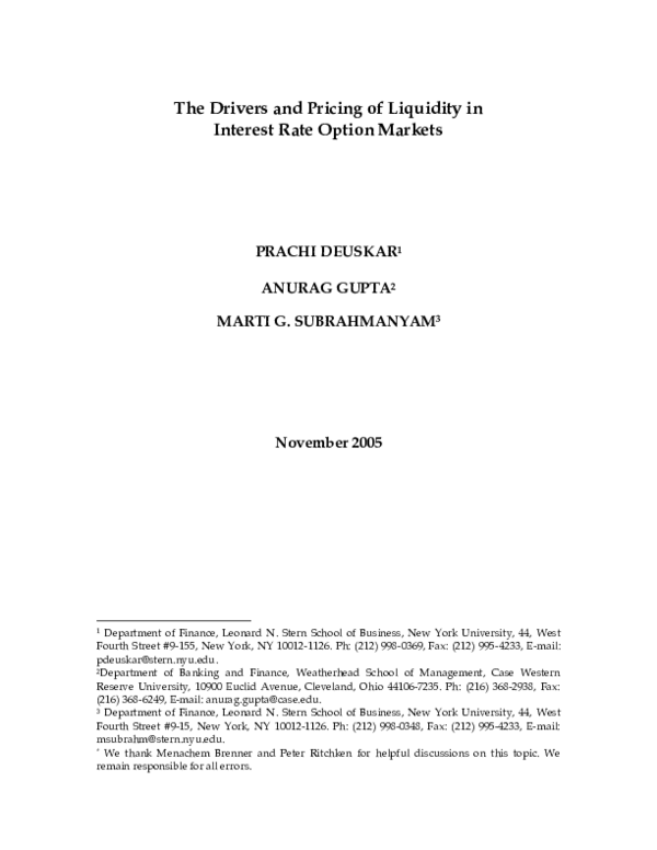 (PDF) The Drivers and Pricing of Liquidity in Interest Rate Option Markets