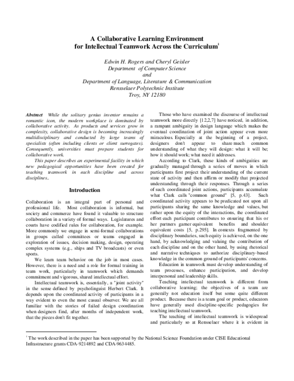 (PDF) A collaborative learning environment for intellectual teamwork ...