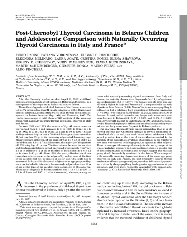 (PDF) Post-Chernobyl Thyroid Carcinoma in Belarus Children and ...