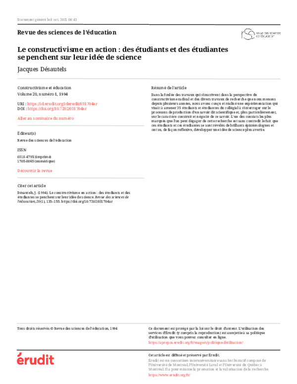 (PDF) Le constructivisme en action: des tudiants et des tudiantes se ...
