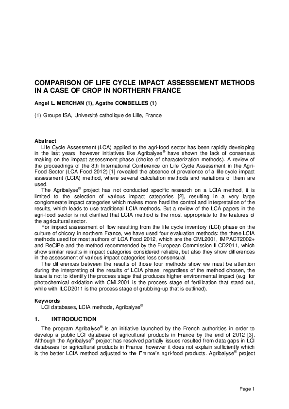 (PDF) Comparison of Life Cycle Impact Assessement Methods in a Case of ...