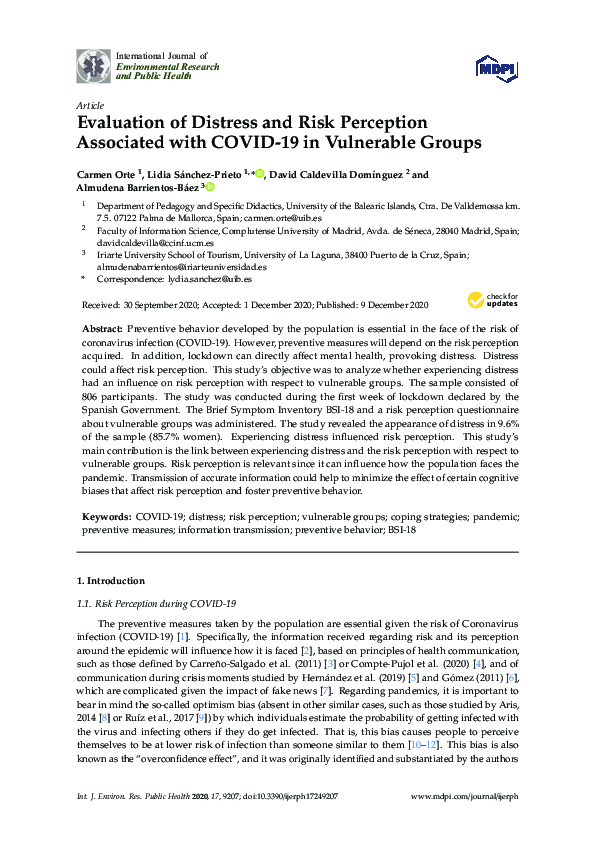 (PDF) Evaluation of Distress and Risk Perception Associated with COVID ...