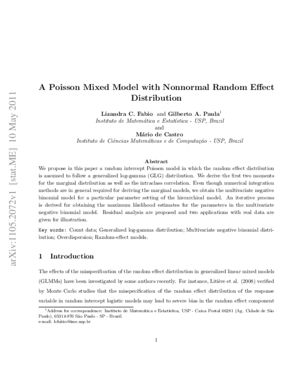(PDF) A Poisson mixed model with nonnormal random effect distribution