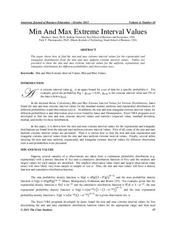 (PDF) Min And Max Extreme Interval Values