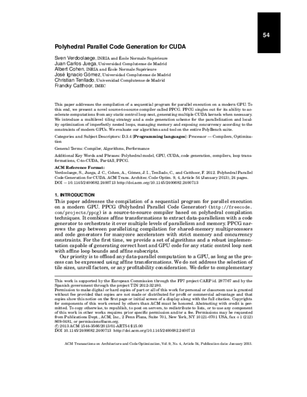 (PDF) Polyhedral parallel code generation for CUDA