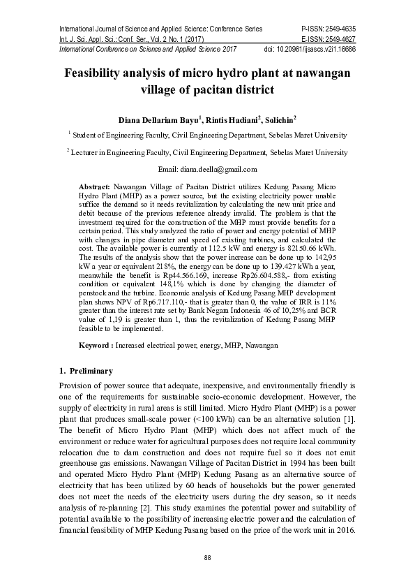 (PDF) Feasibility analysis of micro hydro plant at nawangan village of ...
