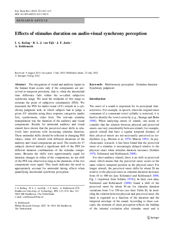 (PDF) Effects of stimulus duration on audio-visual synchrony perception