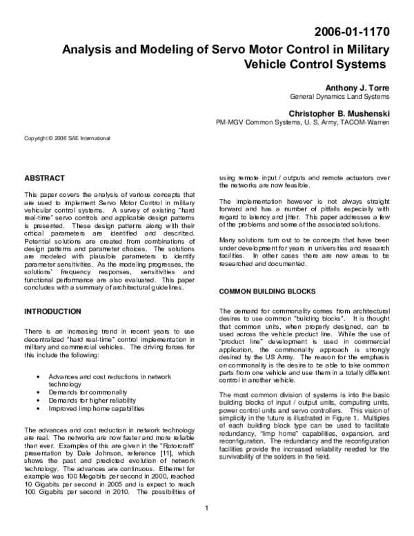 (PDF) Analysis and Modeling of Servo Motor Controls in Military Vehicle