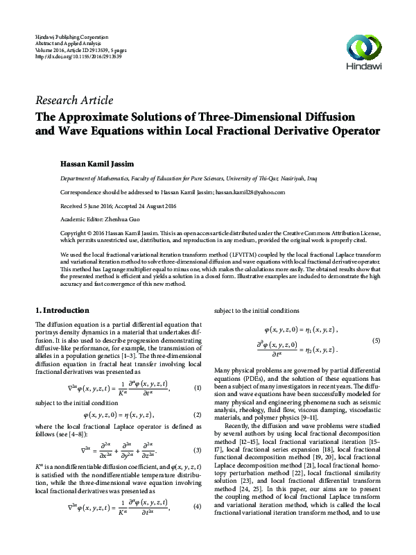 (PDF) The Approximate Solutions of Three-Dimensional Diffusion and Wave ...