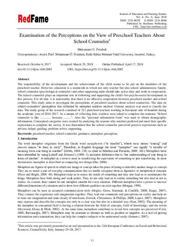(PDF) Examination of the Perceptions on the View of Preschool Teachers ...