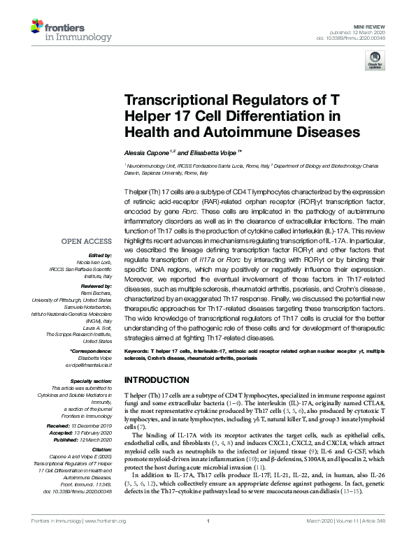 (PDF) Transcriptional Regulators of T Helper 17 Cell Differentiation in ...