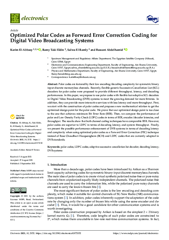 (PDF) Optimized Polar Codes as Forward Error Correction Coding for ...