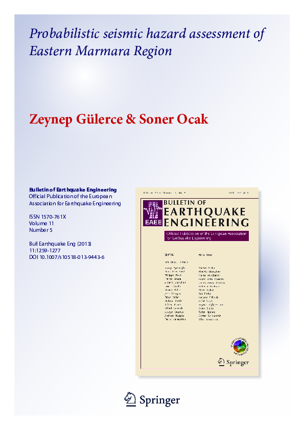 (PDF) Probabilistic seismic hazard assessment of Eastern Marmara Region