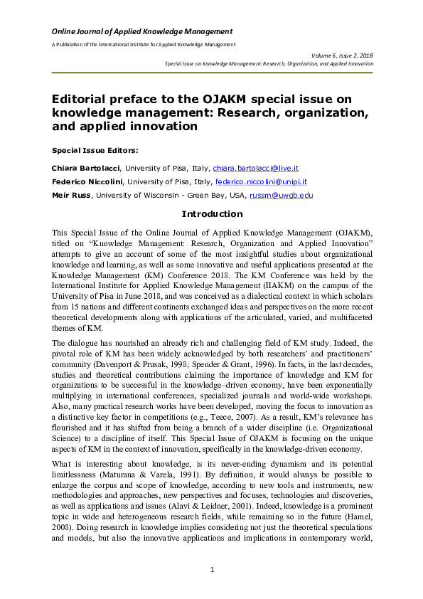 (PDF) Editorial Preface to the OJAKM Special Issue on Knowledge ...