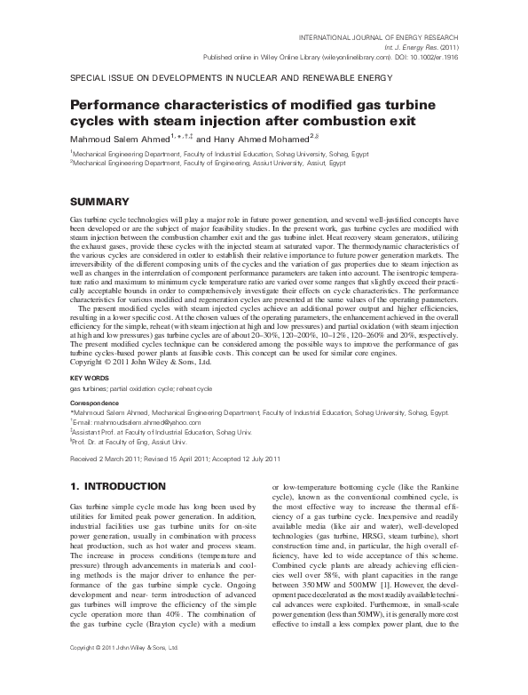 (PDF) Performance characteristics of modified gas turbine cycles with ...