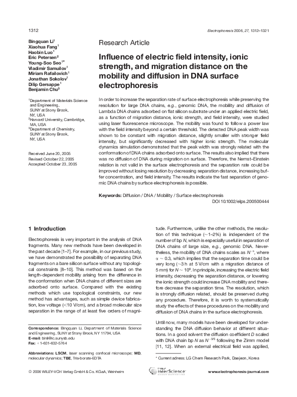 (PDF) Influence of electric field intensity, ionic strength, and ...